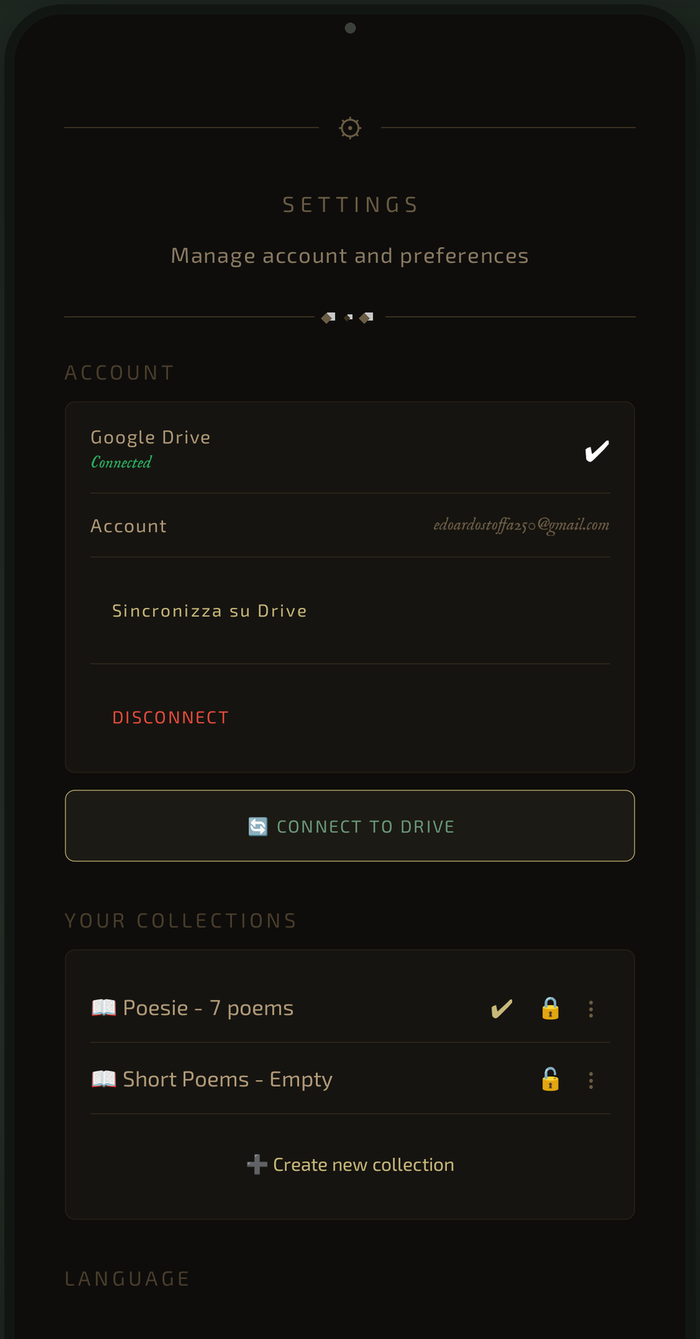 Sincronizzazione con Google Drive nelle impostazioni