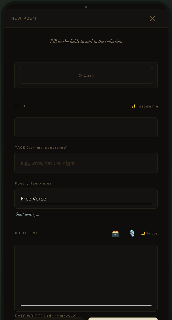 Editor di scrittura dell'app Poesie con modelli di poesia e timer